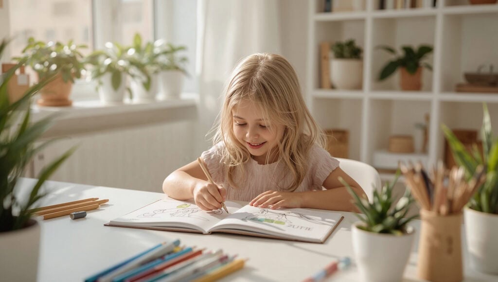 Bambino che colora Libri da colorare per bambini – bambina che colora con le matite colorate