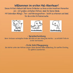 Rückseite des Buchs Mein erstes Kritzel Malbuch Tierbabys mit Beispielmotiven