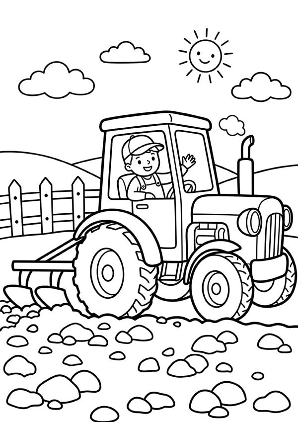 Ausmalbild Bauernhof Traktor von 3-5 Jahren