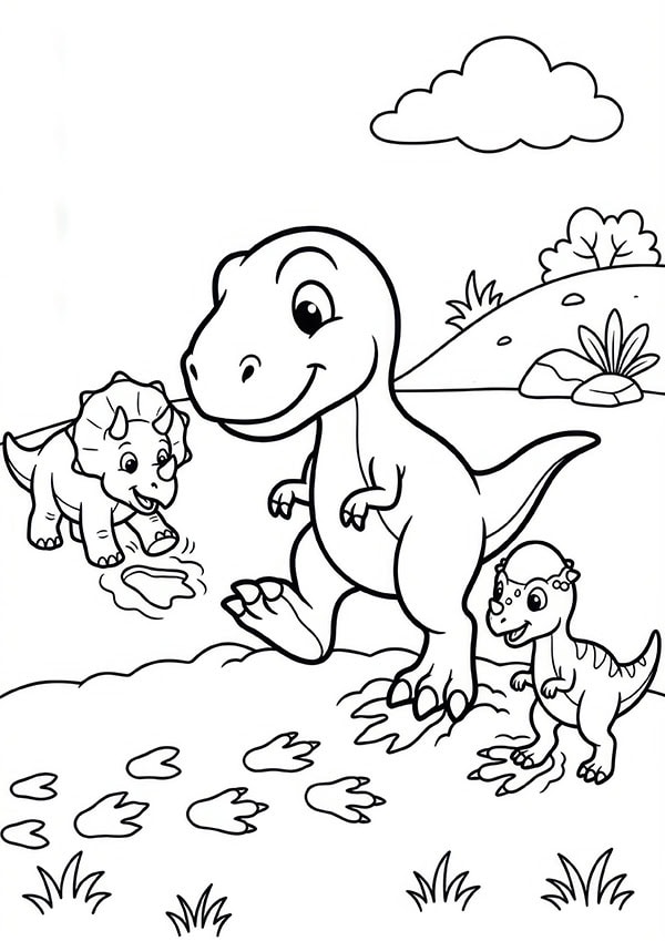 Ausmalbild Dinosaurier Baby T. Rex von 3-5 Jahren