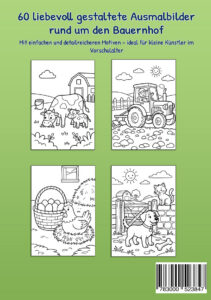 Rückseite vom Malbuch „Mein erstes Malbuch auf dem Bauernhof“ mit Ausmalbildern für Kinder