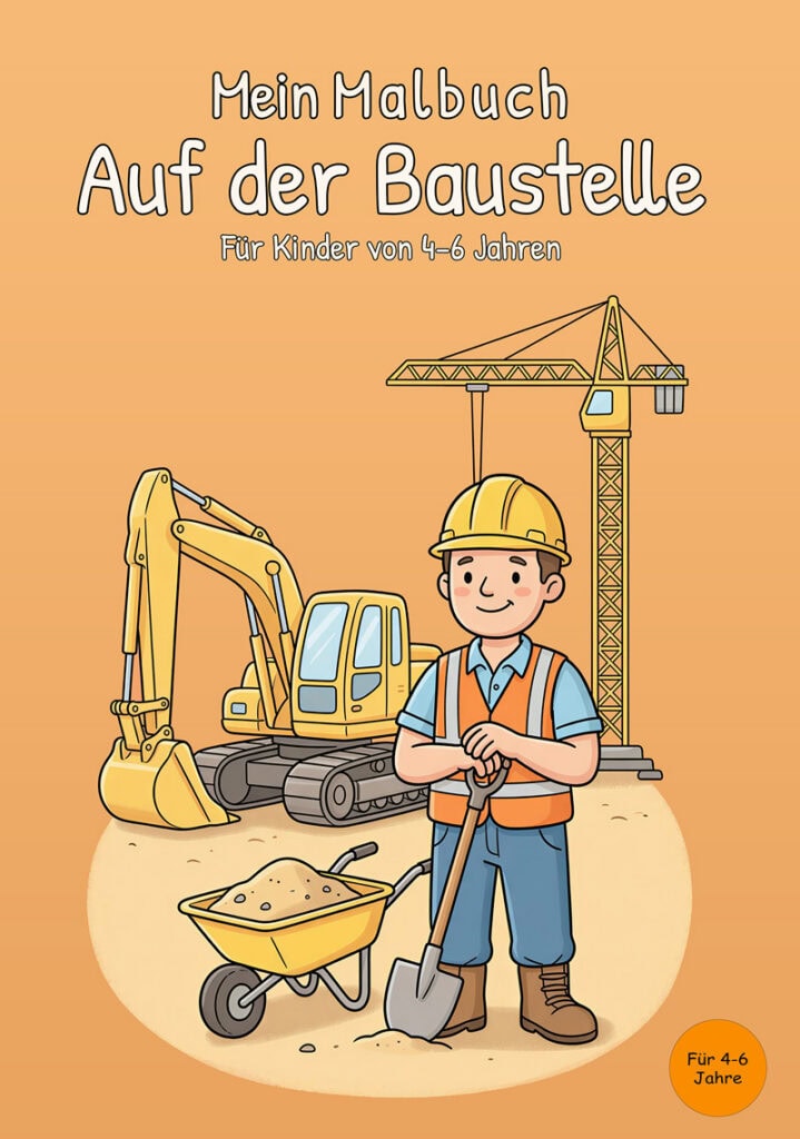 Cover des Buches Mein Malbuch Auf der Baustelle für Kinder von 4 bis 6 Jahren mit Bauarbeiter, Bagger, Kran und Schubkarre