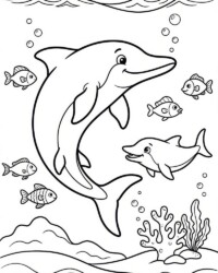 Mi libro para colorear Dinosaurios Dibujo para colorear gratis para imprimir con un ictiosaurio nadando bajo el agua entre peces y plantas marinas
